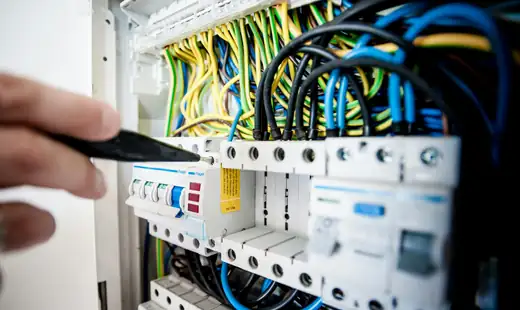 Electrical connections and components inside a control cabinet